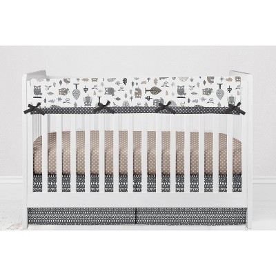 Bacati - Owls Gray/Beige Neutral Cotton Long Crib Rail Guard Cover
