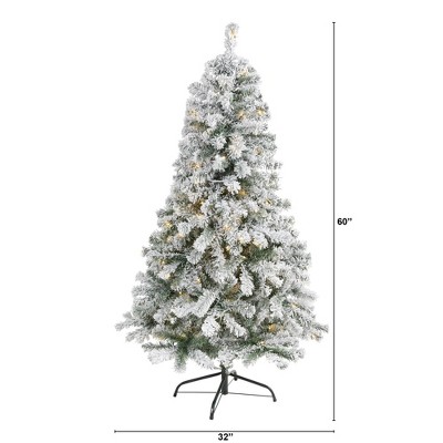 5ft Flocked Rock Springs Spruce Artificial Christmas Tree with Clear LED Lights