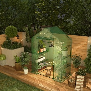 Greenhouses for Outdoors with 4 Wire Shelves, 57 x 29 x 77 inch Portable Greenhouse with Thicken PE Cover, Roll-up Zipper Door, Walk-in Green Houses - 1 of 4