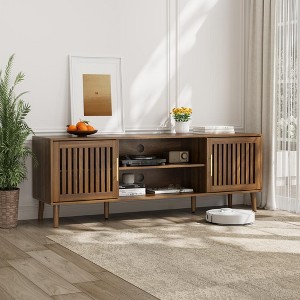 Chic Crate - 63" Mid-Century Media Console w/ 2 Grille Doors & Shelves - Adjustable Storage for 55"-70" TVs - Walnut Wood - 1 of 4
