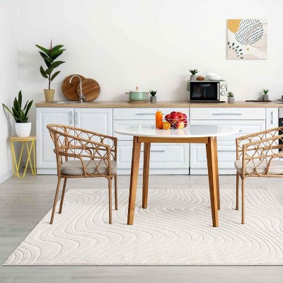 Cream 8' x 10' Modern Geometric Wave Synthetic Area Rug