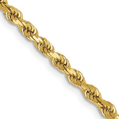 Black Bow Jewelry 3mm 14K Yellow Gold Diamond Cut Hollow Rope Chain Necklace