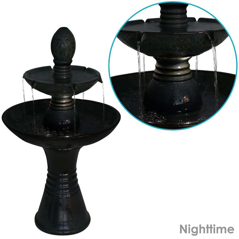 Sunnydaze 38"H Electric Ceramic 2-Tier Outdoor Water Feature with LED Lights, Green, 5 of 13