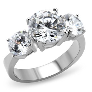 Slickblue Three-Stone Ring for Women, Stainless Steel, No Plating, Round CZ Center, Polished Finish, size 5–10 - 1 of 4