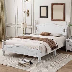 Full/Queen Size Wood House Bed, Easy Assembly, Platform Bed, No Box Spring Needed, Wooden Slat Mattress Foundation - 1 of 4