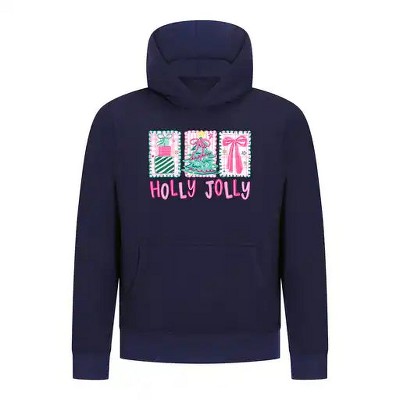 Everyday Kids Christmas Collection Holly Jolly Girls Pullover Hoodie – Pink Holiday Sweatshirt