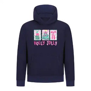 Everyday Kids Christmas Collection Holly Jolly Girls Pullover Hoodie – Pink Holiday Sweatshirt - 1 of 4