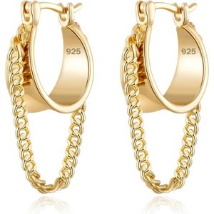 Gold Chain Earrings for Women Trendy Dainty 925 Sterling Silver Post 14k Gold Plated Chain Tassel Dangle Hoop Earrings for Gifts - 1 of 4