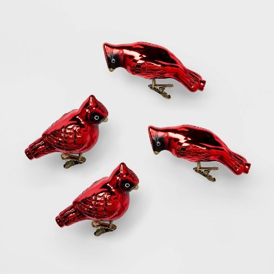 4ct Glass Christmas Ornament Set Cardinals Red - Wondershop™