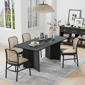 67" Farmhouse Large Rectangle Yellow Dining Table for 4-6 People with V-Shaped Legs for Dining Room and Living Room - 1 of 4