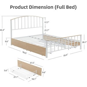 Platform Bed Frame with Headboard & Footboard, 4 Underbed Storage Drawers, Metal Slat Support, No Box Spring Needed, White+Oak - 1 of 4