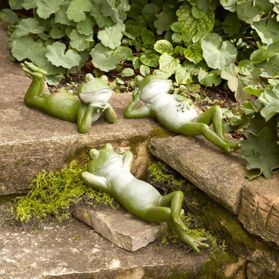 Whimsical Green and Gray Resin Frog Figurines Set
