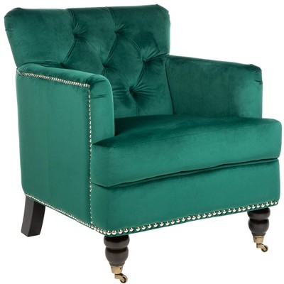 Emerald Velvet Tufted Club Chair with Espresso Wood Legs