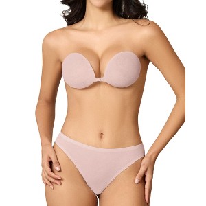 Niidor Women's Invisible Strapless Bra Backless Sticky Bra Upgrade Magnetic Clasp Adhesive Bra New Craft Lace Silicone Bras with Thong Underwear - 1 of 4