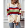 Women's Rainbow Striped Round Neck Long Sleeve Pullover Sweater - 4 of 4