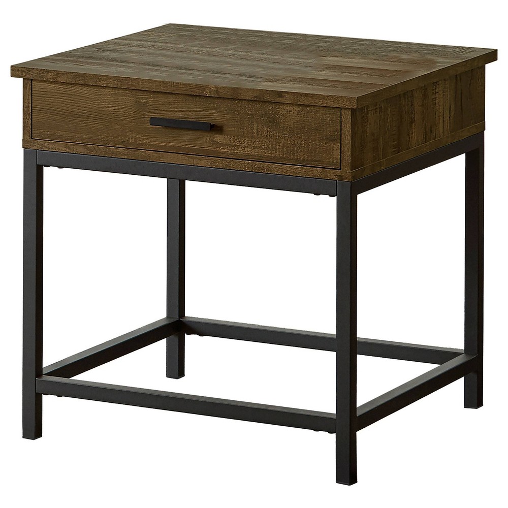 Photos - Dining Table Byers 1 Drawer End Table Brown Oak/Black - Coaster