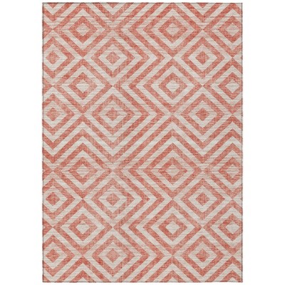 Salmon And Ivory Geometric Washable Indoor Outdoor Area Rug