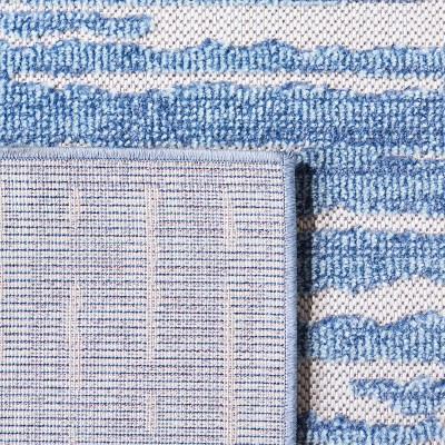 Blue and Beige Geometric Synthetic Square Rug