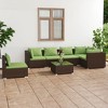 vidaXL Patio Lounge Set - 7 Piece Poly Rattan Outdoor Furniture Set with Cushions, Brown with Green Cushions, Includes Sofas and Coffee Table - 2 of 4