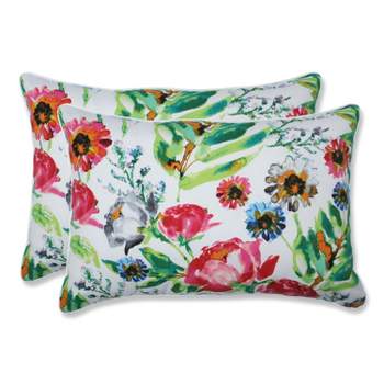 Floral Mania 2pc Rectangular Outdoor Throw Pillow Set Pink - Pillow Perfect