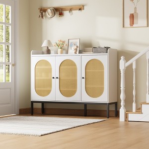 Shoe Cabinet with 3 Rattan Doors, 7-Tier Shoe Storage Cabinet with Adjustable Shelves, Freestanding Shoe Storage Organizer for Entryway, Natural - 1 of 4
