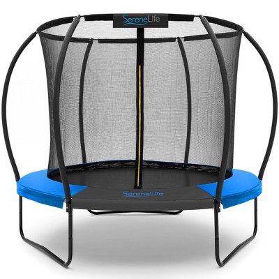 SereneLife 8ft Pumpkin Recreational Trampoline with Inner Safety Net Enclosure SLTRMPK8BL - Blue