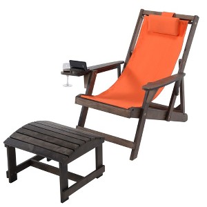 Jiallo Romantic Collection Canvas Sling Chair with Cup and Wine Holder and Ottoman - 1 of 4
