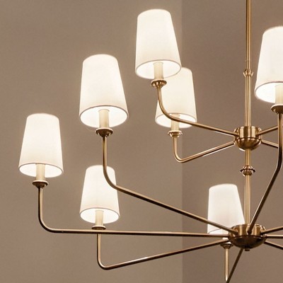 Brushed Natural Brass 12-Light Chandelier with Fabric Bell Shades