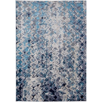 Indio Modern Diamond Blue/Ivory/Gray Area Rug