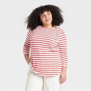 Women's Slim Fit 3/4 Sleeve Boat Neck T-Shirt - Ava & Viv™ - 1 of 3