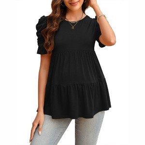 Maternity Tops for Pregnancy Maternity Shirts Womens Puff Sleeve Babydoll Tunic Shirt Casual Maternity Peplum Blouse Tops - 1 of 1