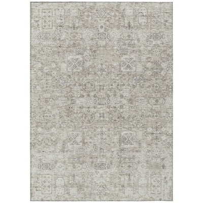Taupe Beige And Gray Floral Washable Indoor Outdoor Area Rug