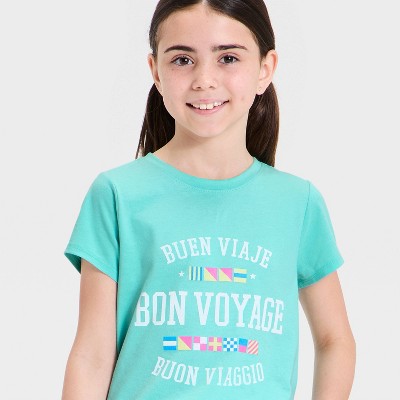 Детские Cat & Jack Girls' Short Sleeve 'Bon Voyage' Graphic T-Shirt - Cat & Jack™ Aqua Green M — фото 2