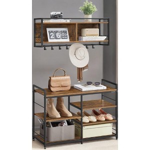 Multifunctional Hall Tree with Coat Rack and Shoe Bench - Entryway Furniture Set with 12 Hooks and 4-Tier Shoe Rack - 1 of 4