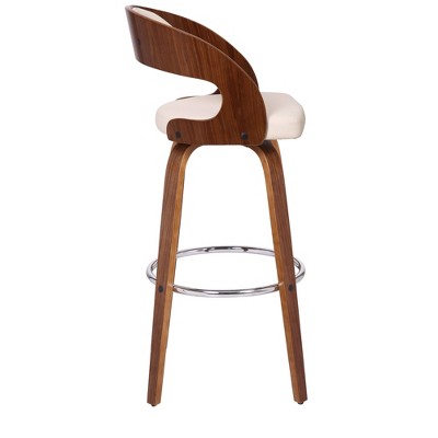 Elegant Mid-Century Modern Swivel Barstool in Cream and Walnut