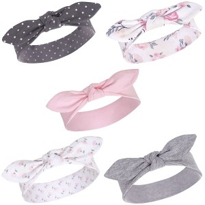 Hudson Baby Infant Girl Cotton Headbands 5pk, Pink Floral, 0-24 Months - 1 of 2