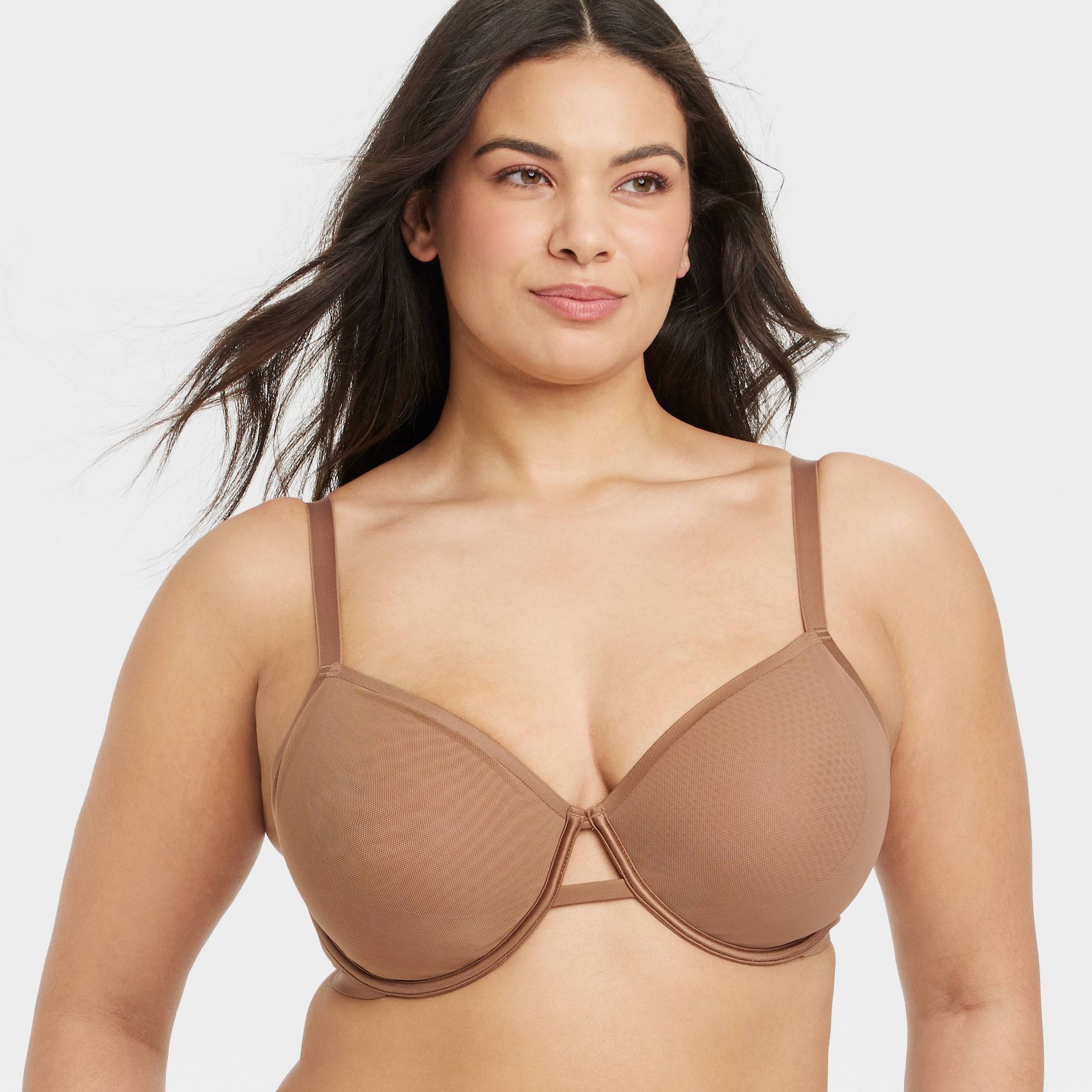 Women's Mesh Unlined Demi Bra - Auden™ Brown 44DD: Adjustable Strap, Underwire, Sheer Mesh