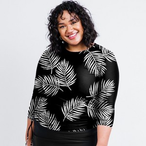 Calypsa Women's Plus Size 3/4 Sleeve Rash Guard UPF 50+ Margaux Swim Top - 1 of 3