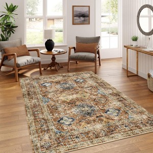 Acekool Area Rugs: Washable Non-Slip Boho Vintage Carpet, Soft Low Pile Foldable Stain Resistant Rugs for Living Room, Bedroom, Home, Dining Room - 1 of 4