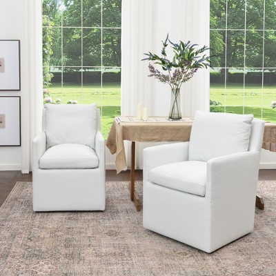 KINWELL 25" Performance Fabric Upholstered Rolling Dining Armchair, Set of 2