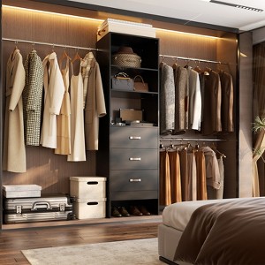 Aheaplus 21''-96'' Adjustable Closet System with 3 drawers, Hanging Rods, Storage Shelves - 1 of 4