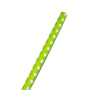 JAM PAPER Gift Wrap - Polka Dot Wrapping Paper - 50 Sq Ft Total - Lime Green with White Dots - 2 Rolls/Pack - 1 of 2