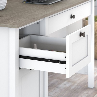 Modern Farmhouse 54" Pure White Wood Computer Desk with Bronze Hardware