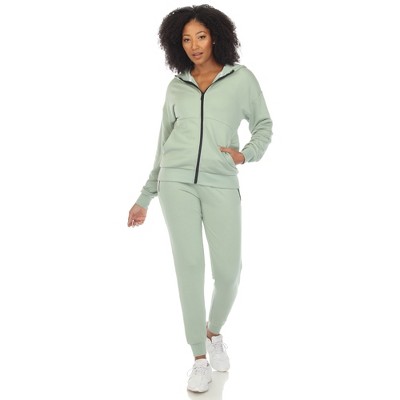 cheibear Womens 2 Piece Outfits Sweatsuit Outfits Hooded Crop Sweatshirt  and Jogger Tracksuit Set Green Small