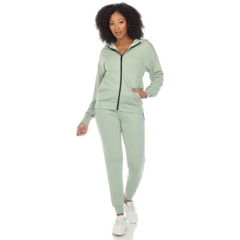 Women's Two Piece Fleece Sweatsuit Set Sage Small -White Mark