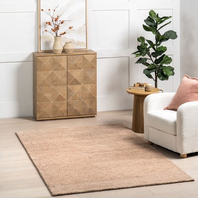 Tan 5' x 8' Solid Wool Area Rug