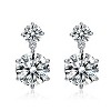 Guili Sterling Silver Rhodium Plated Clear Round Cubic Zirconia Two Stone Drop Earrings, a Minimalist Yet Strikingly Beautiful Classic Design - 3 of 3