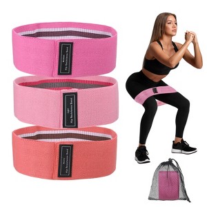 Unique Bargains Elastic Non-Slip Exercise Loops with Bag and Instruction Booty Resistance Bands 3 Pcs - 1 of 3