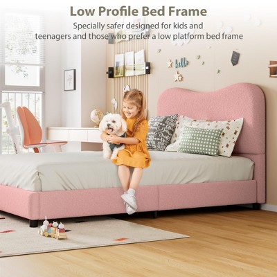 Coucheta Bed Frame with Velvet Upholstered Headboard,Cute Low-Profile Platform Bed,No Box Spring Needed,Strong Wooden Slats,Noise-Free,Easy Assembly
