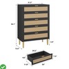 Rattan 5 Drawer Dresser 44'' Tall Narrow Chest of Drawer Farmhouse Wooden Storage Cabinet w/ Metal Legs - 2 of 4